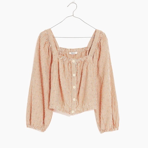 Madewell Tops - Madewell Puff-Sleeve Button-Front Crop Top in Embroidered Stripe XXS